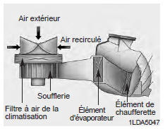 Kia Carens. Fitre à air de la climatisation