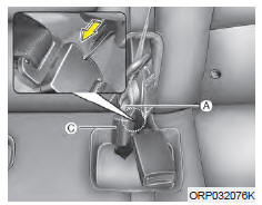 Kia Carens. Détacher la ceinture de sécurité centrale arrière